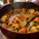 découvrez une recette facile de cuisses de poulet mijotées en cocotte, tendres et savoureuses, idéales pour un repas réconfortant.