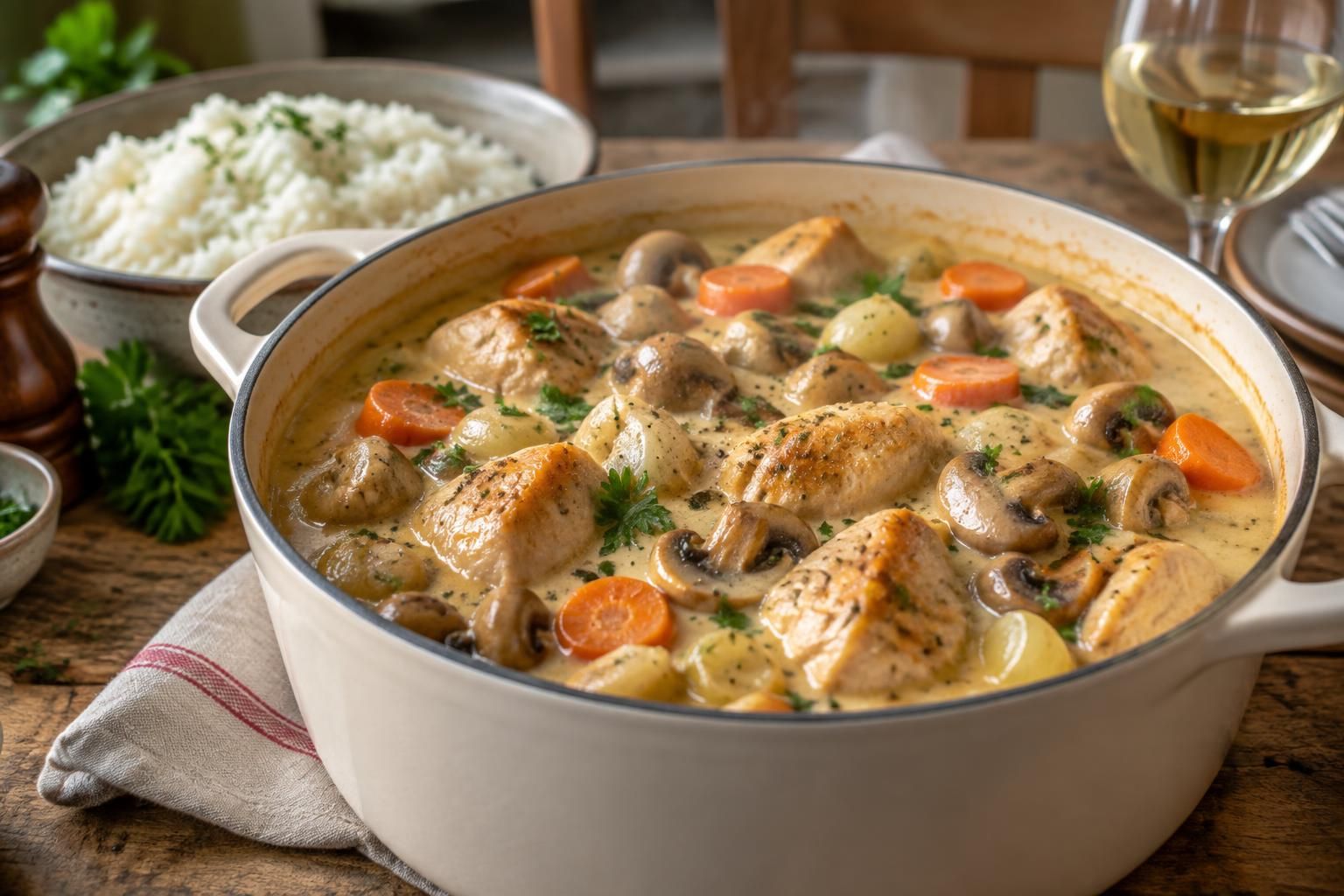 savourez une blanquette de dinde mijotée au vin blanc, une recette authentique, tendre et généreuse, idéale pour un repas convivial.