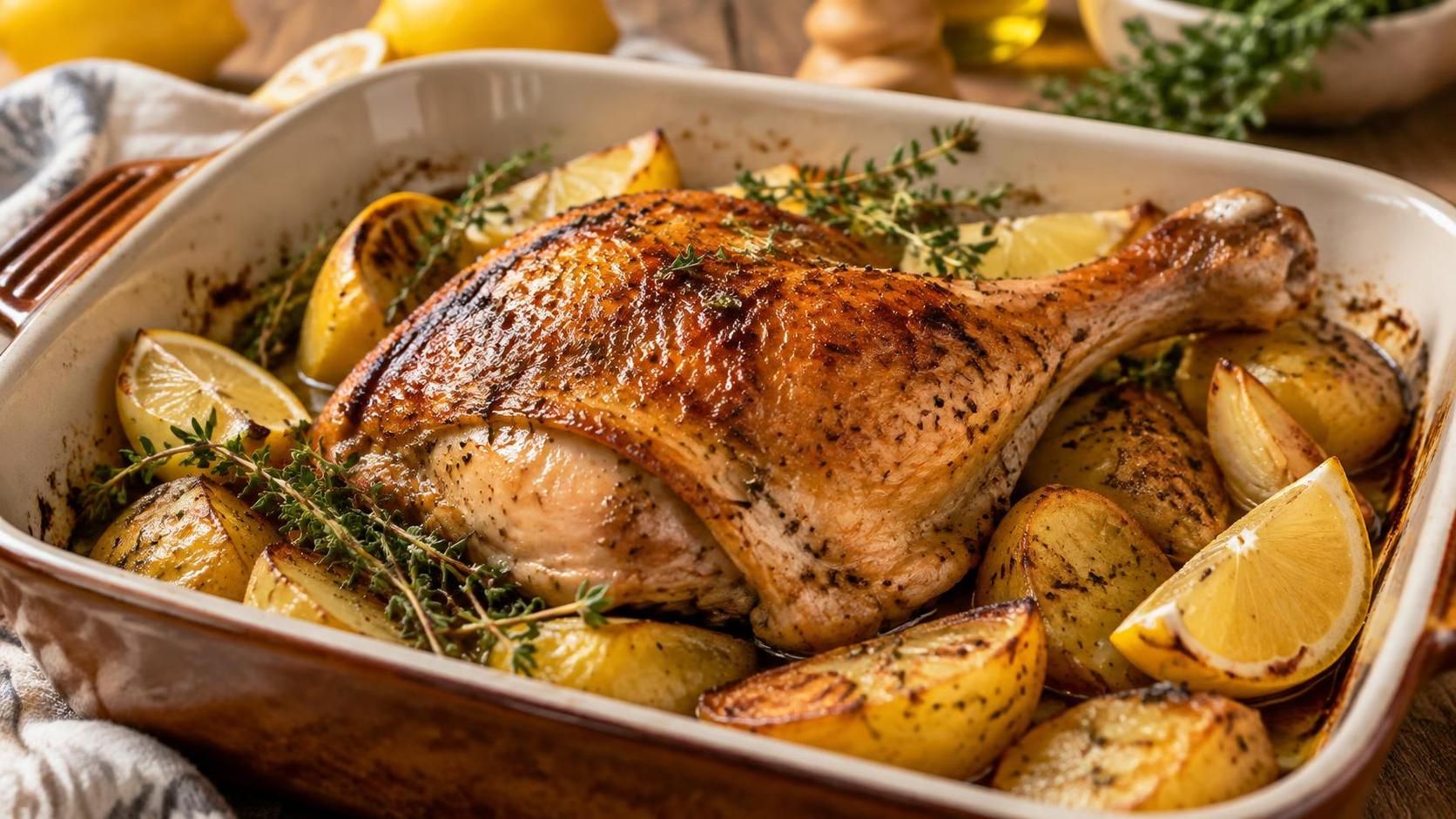 savourez une cuisse de poulet rôtie au four, dorée et juteuse, avec une recette simple qui révèle toutes ses saveurs.