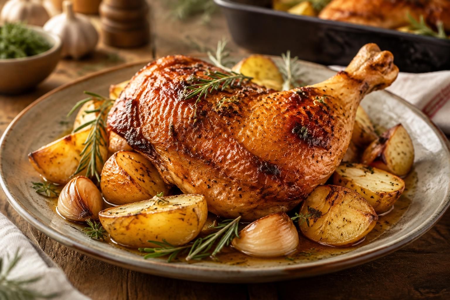 savourez une cuisse de poulet rôtie au four, dorée et tendre. une recette simple et généreuse, pleine de saveurs, idéale pour un repas convivial.