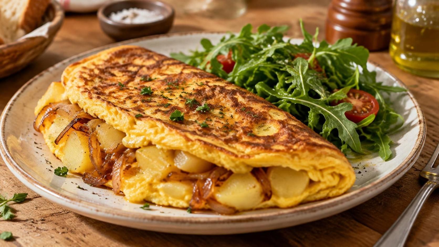 savourez une omelette aux pommes de terre dorée et généreuse, un classique réconfortant, facile à préparer et idéal pour toutes les occasions.