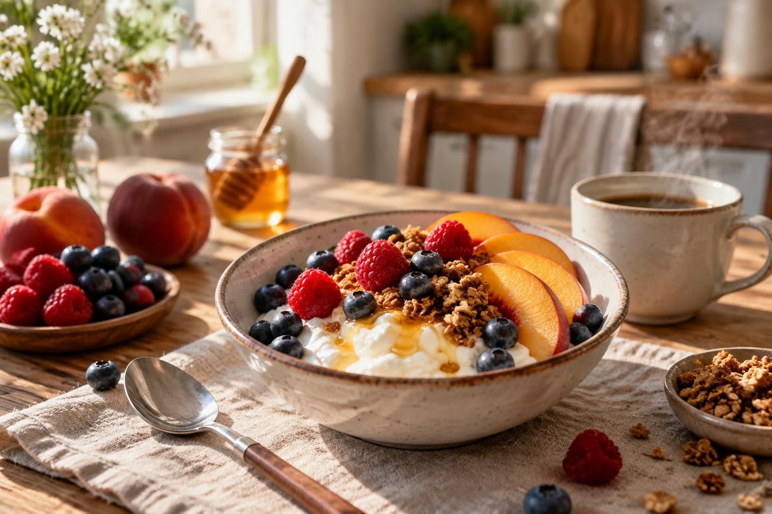 commencez la journée en douceur avec un petit déjeuner au fromage blanc, gourmand, équilibré et facile à préparer.